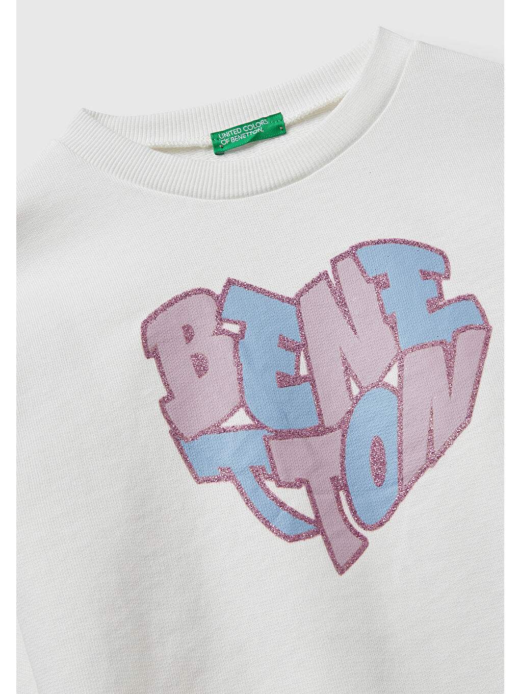 Kız Çocuk Ekru Parıltılı Logo Baskılı Ribanalı Bisiklet Yaka Sweatshirt-2