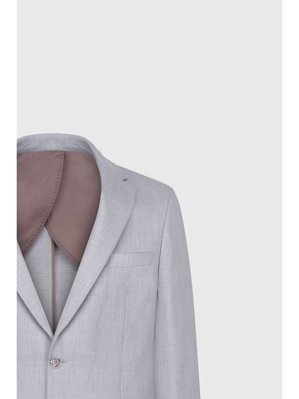 Erkek Açık Gri Slim Fit Mono Yaka Çizgili Kapak Cepli Takım Elbise-10