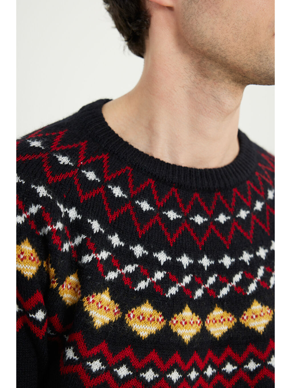 Erkek Lacivert Yünlü Sıcak Tutan Standart Fit Bisiklet Yaka Triko Kazak-4