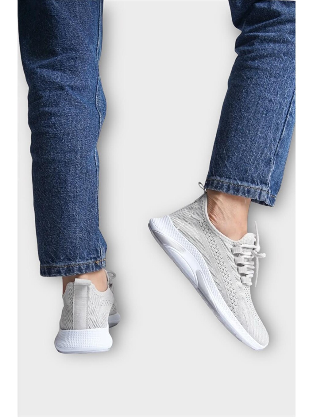 Gri Unisex Yazlık Triko Spor Ayakkabı Grİ - Beyaz-7