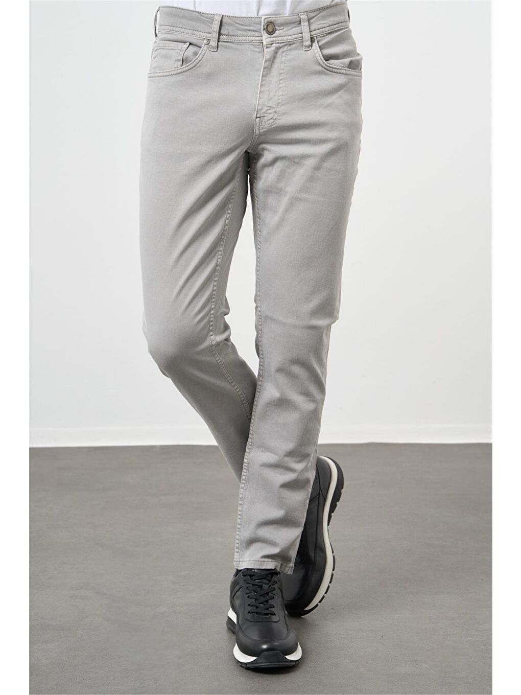 Gri Pamuklu 5 Cep Casual Slim Fit 5 Cep Pantolon 1003240319-4