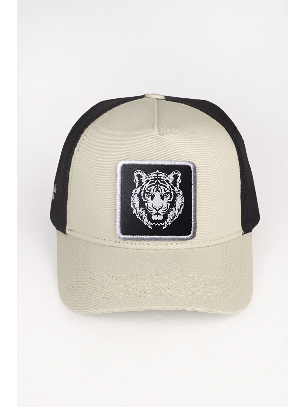 Kaplan Logolu Bej-Siyah Trucker Şapka-2