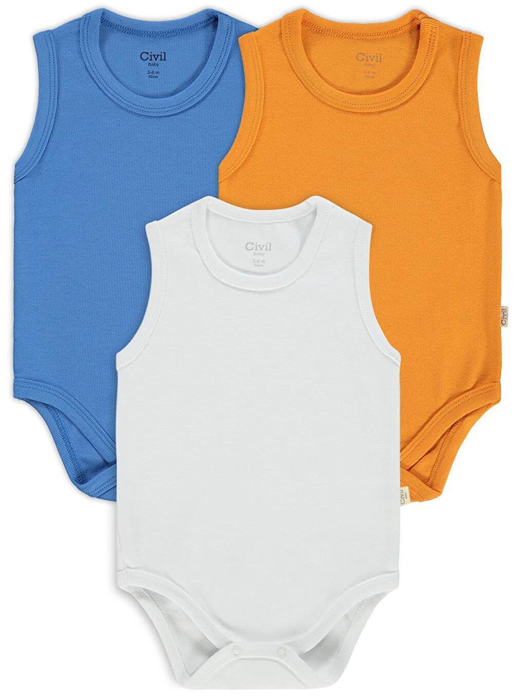 Baby 3'lü Düz Sıfır Kol 0-36 Ay Çıtçıtlı Badi - Turuncu-1
