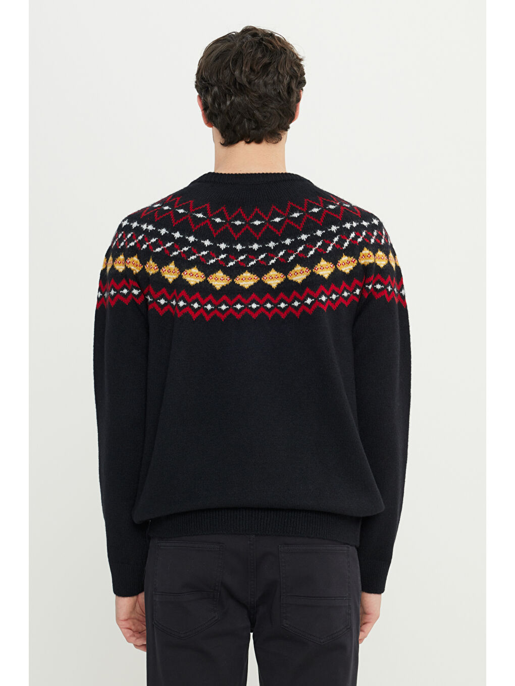 Erkek Lacivert Yünlü Sıcak Tutan Standart Fit Bisiklet Yaka Triko Kazak-5