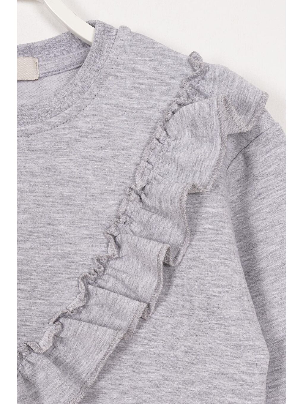 Bisiklet Yaka Uzun Kol Fırfır Detaylı Gri Renk Kız Çocuk İkili Takım-1