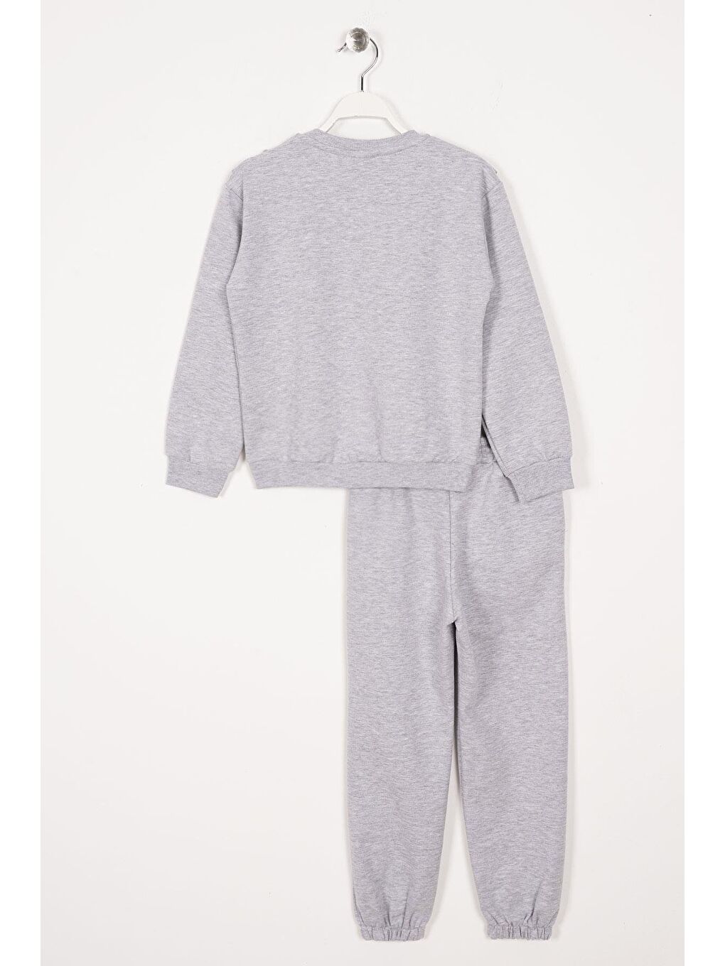 Bisiklet Yaka Uzun Kol Fırfır Detaylı Gri Renk Kız Çocuk İkili Takım-2