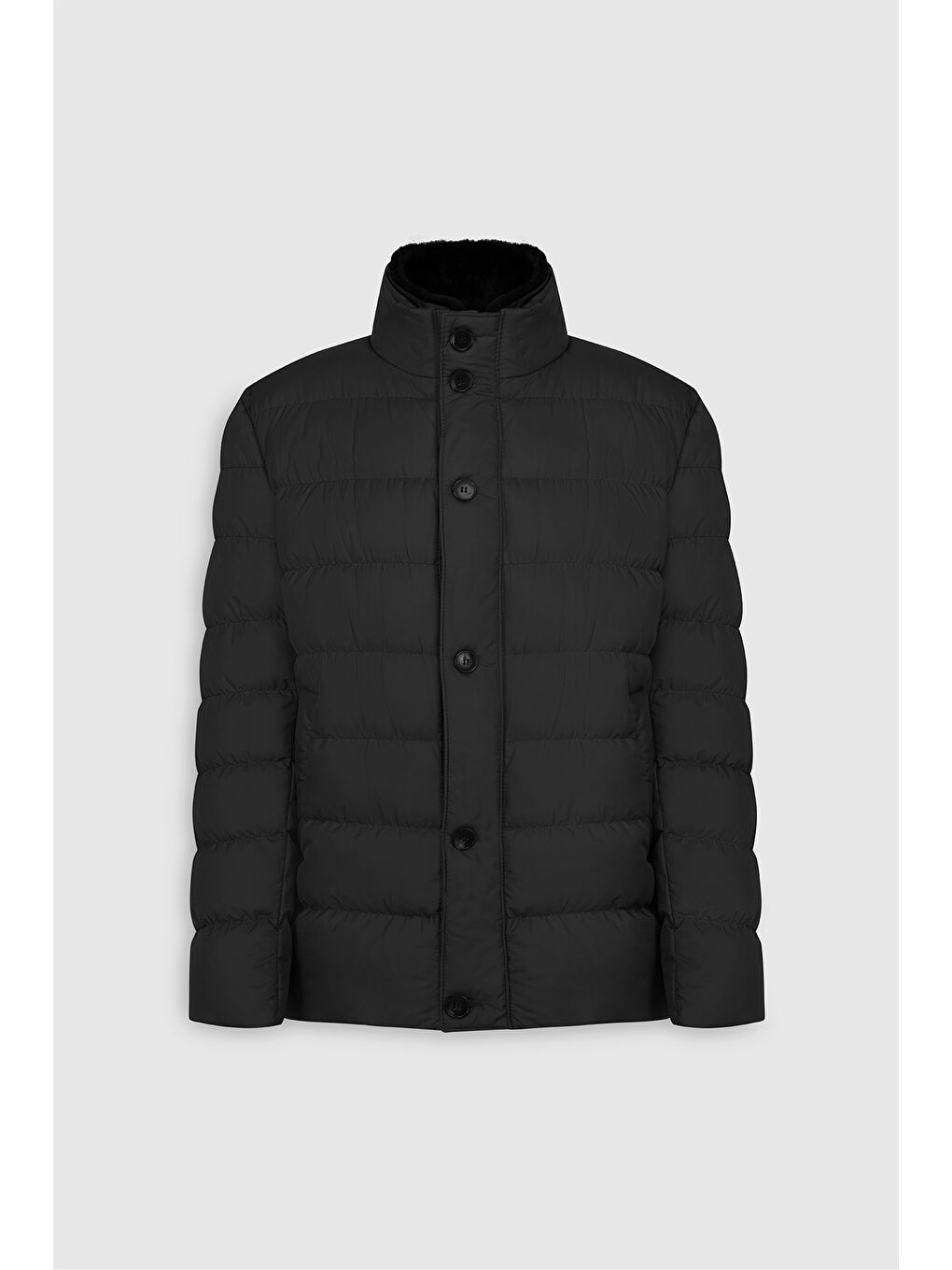 Erkek Siyah Standart Fit Normal Kesim Dik Yaka Yan Cepli Kaban-7