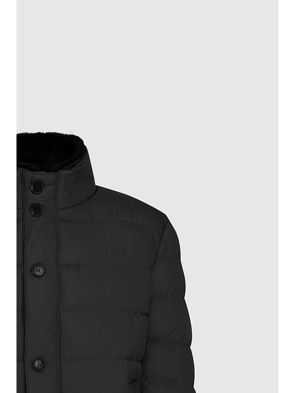 Erkek Siyah Standart Fit Normal Kesim Dik Yaka Yan Cepli Kaban-8