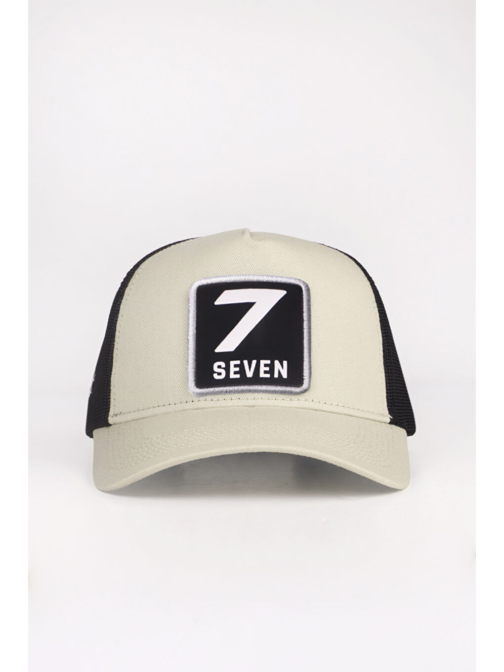 7 Numara Logolu Bej-Siyah Trucker Şapka-1