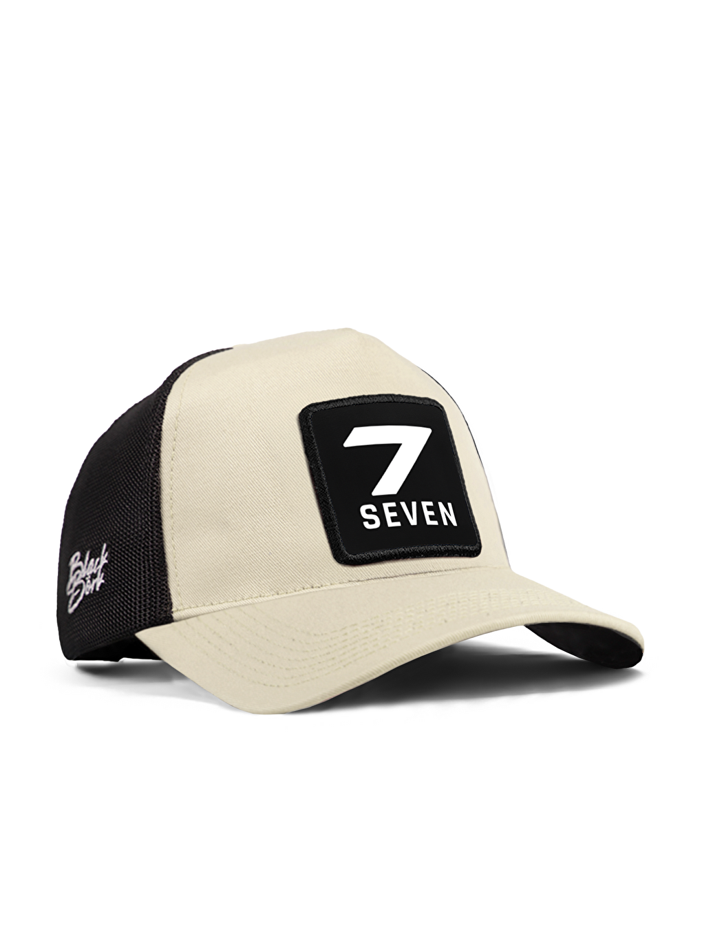 7 Numara Logolu Bej-Siyah Trucker Şapka