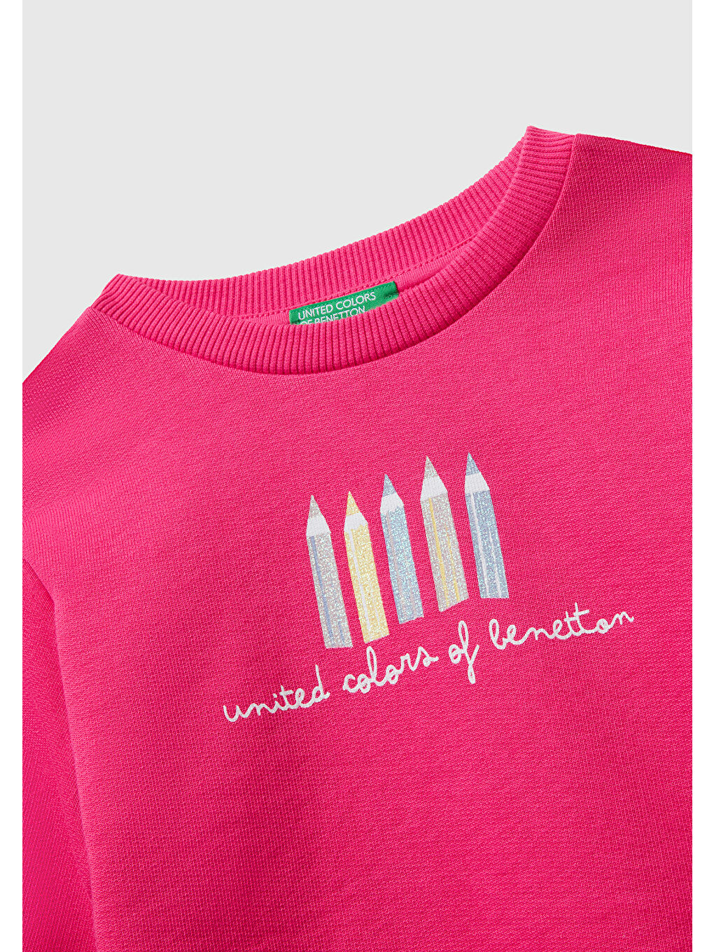 Kız Çocuk Pembe Önü Simli Logo Baskılı Nervürlü Regular Fit Sweatshirt-2