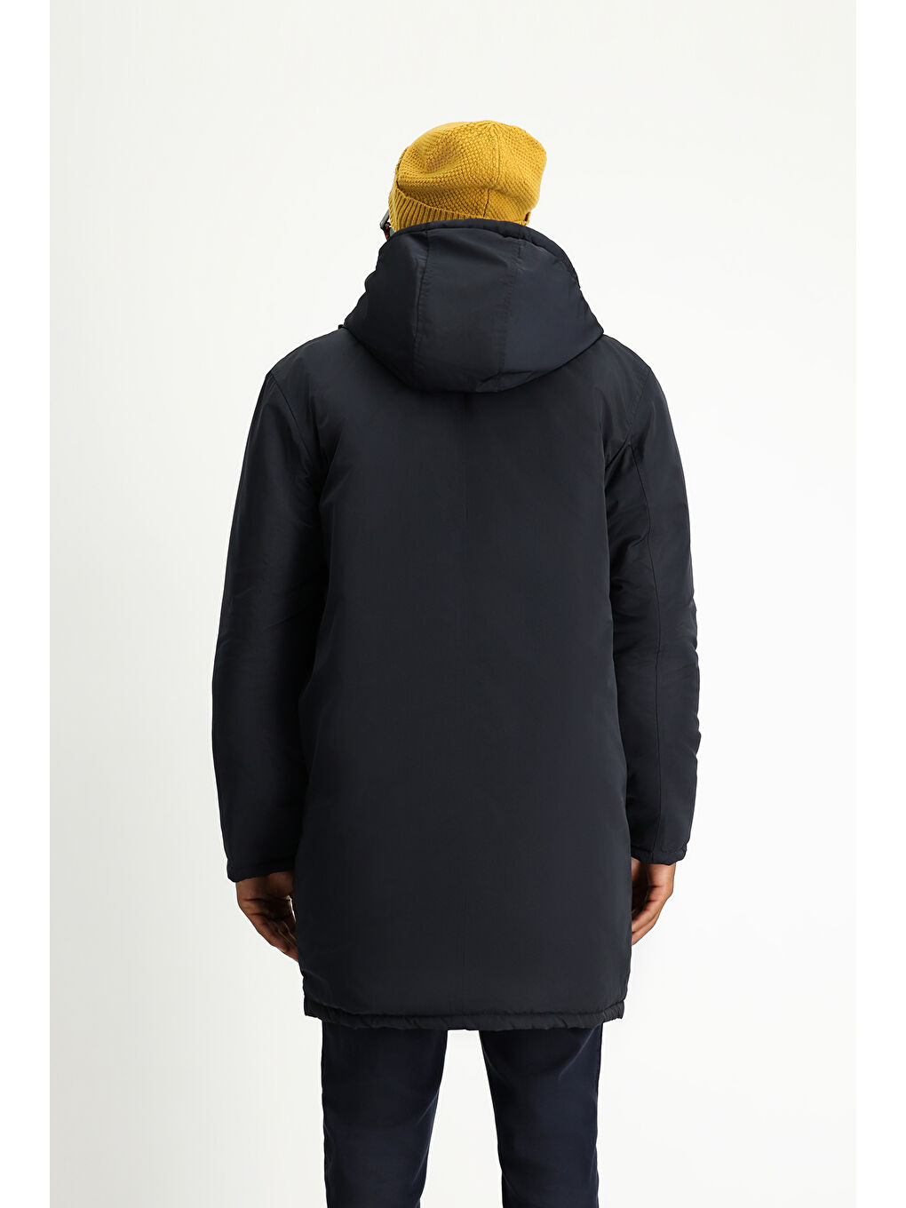 Lacivert Kapüşonlu Çift Taraflı Şişme Spor Kaban-4