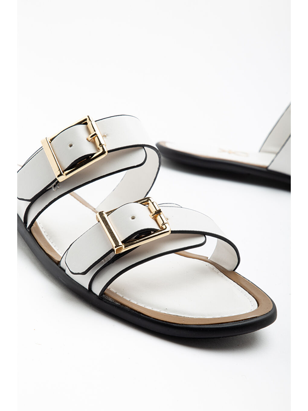 Beyaz Z001 Çift Bantlı Ayarlanabilir Günlük Ortopedik Kadın Terlik-1