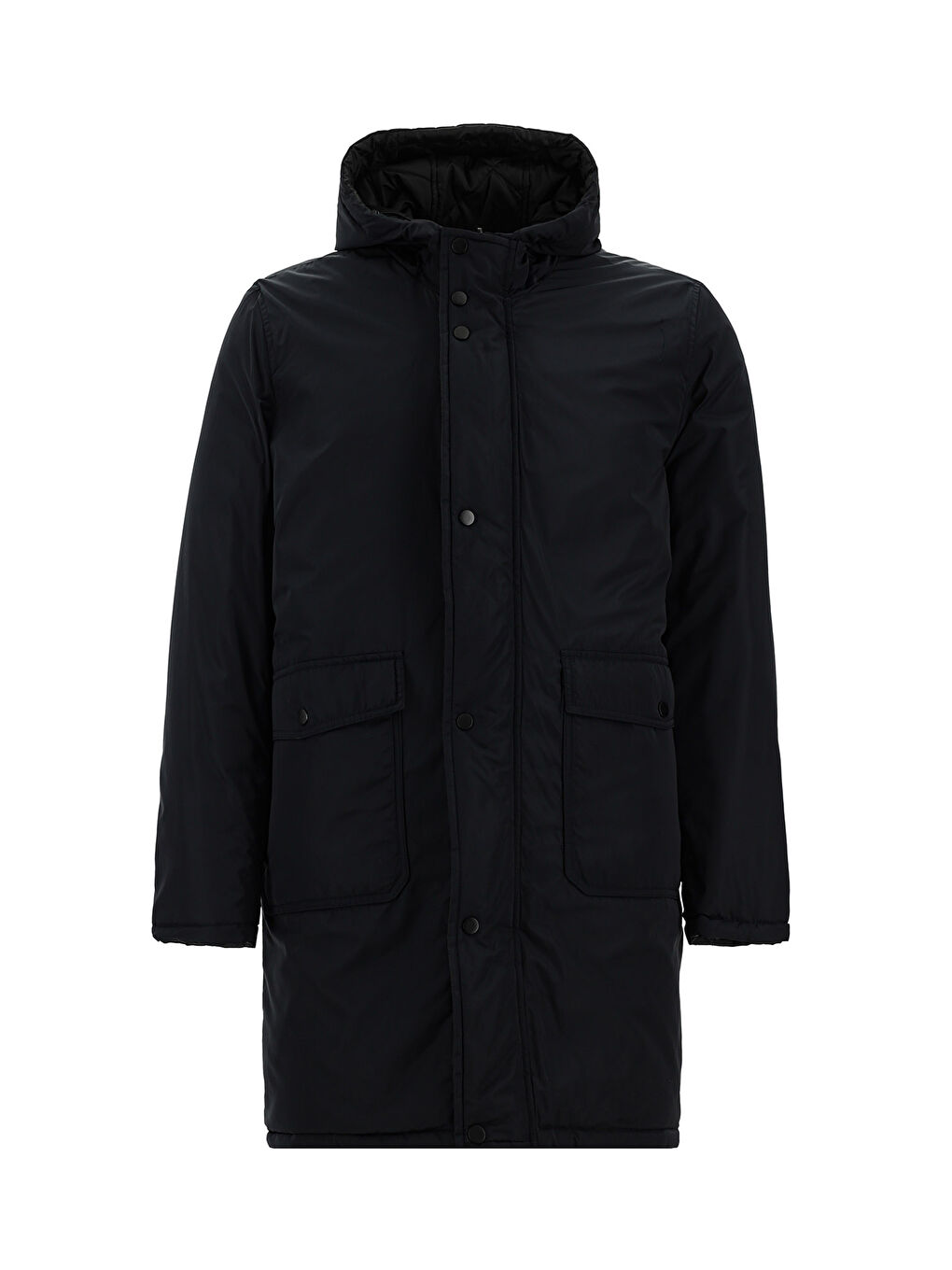 Lacivert Kapüşonlu Çift Taraflı Şişme Spor Kaban-9