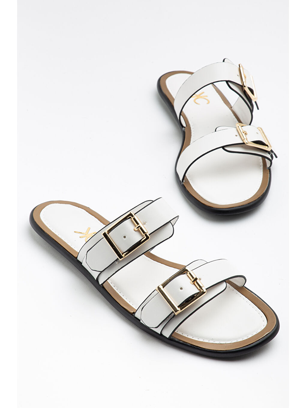 Beyaz Z001 Çift Bantlı Ayarlanabilir Günlük Ortopedik Kadın Terlik-2