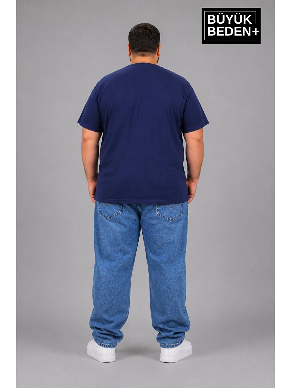 Büyük Beden Erkek V Yaka Pamuklu Basic Tişört Lacivert 3XL-6XL SPR26BTS509-2