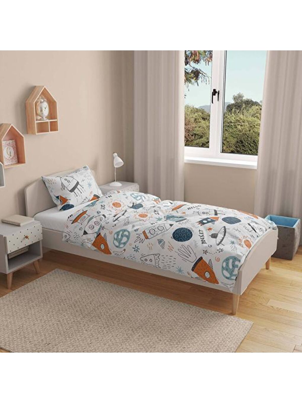 Karışık Çocuk Uzay Desenli Nevresim Takımı - Renkli