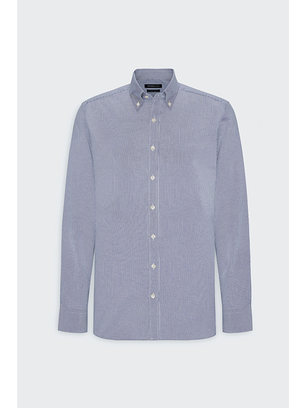 Erkek Beyaz-Mavi Slim Fit Dar Kesim Düğmeli Yaka Çizgili Gömlek-5