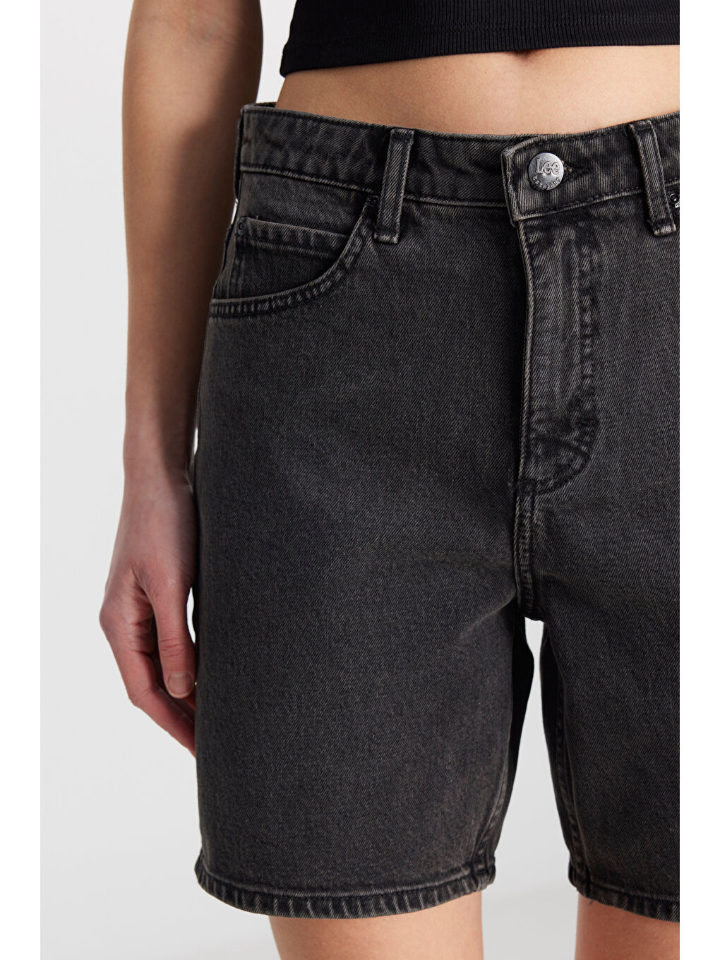 Slim Fit Dar Kesim Normal Bel Bermuda Antrasit Jean Jean Şort-4