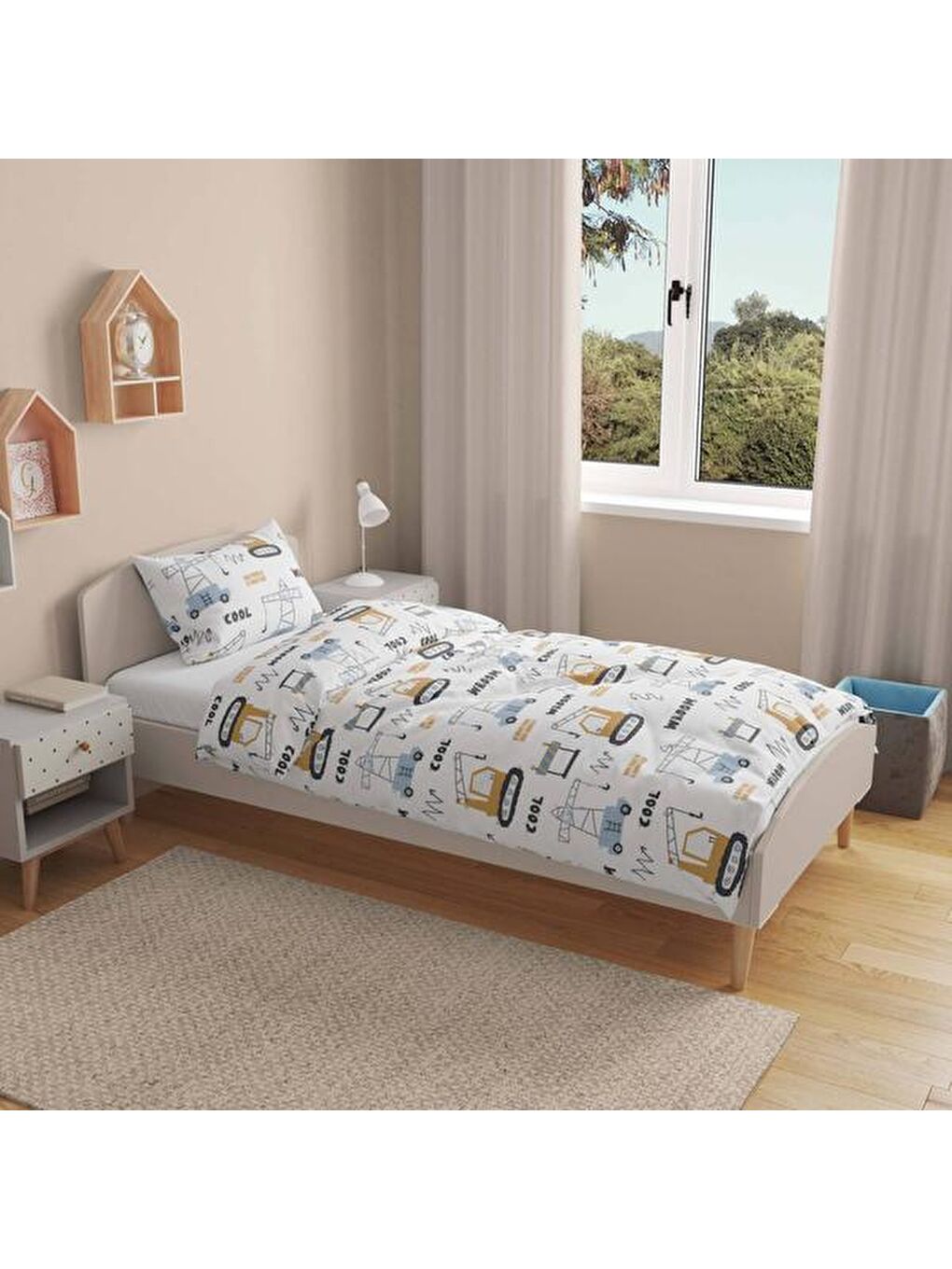 Karışık Çocuk Vinç Desenli Nevresim Takımı - Renkli