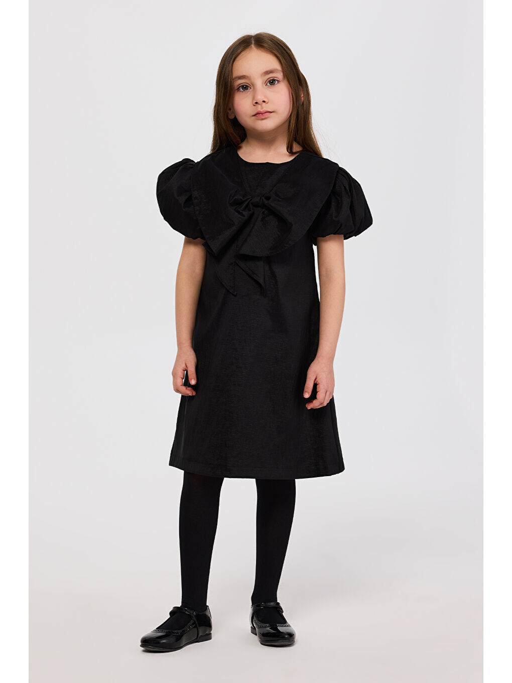 Kız Çocuk Fiyonklu Siyah Parti Elbisesi