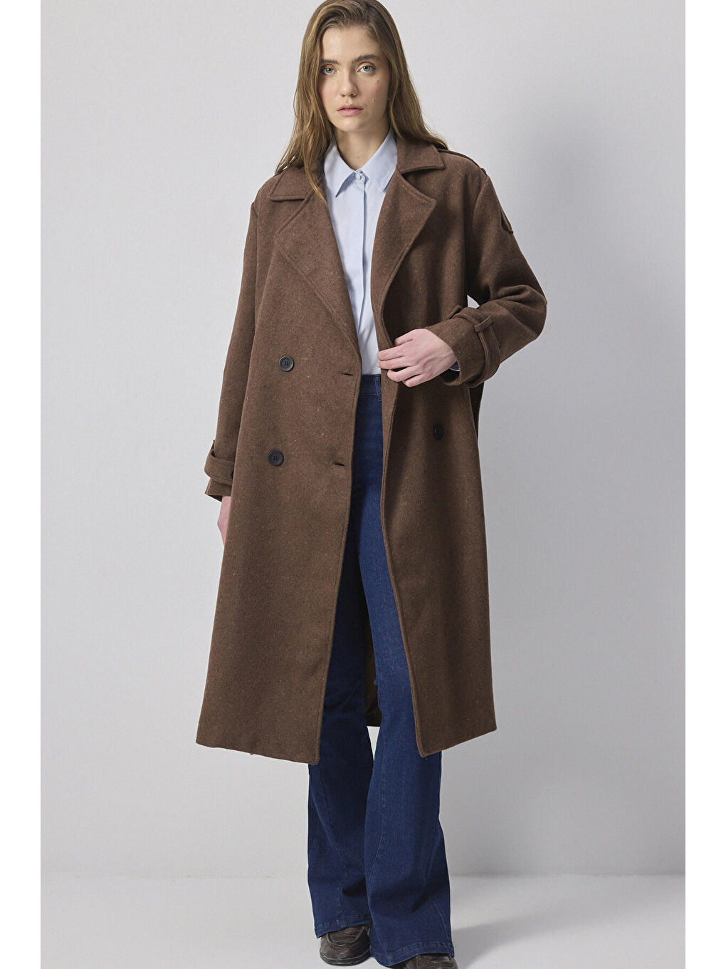 Kahverengi Kuşaklı Kaşe Kaban-1