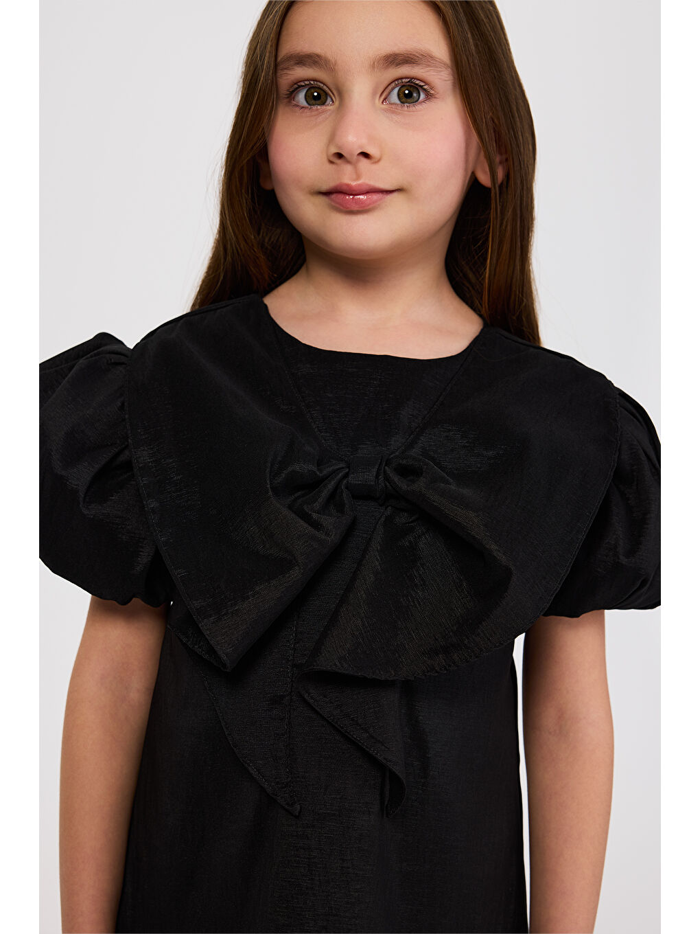 Kız Çocuk Fiyonklu Siyah Parti Elbisesi-1