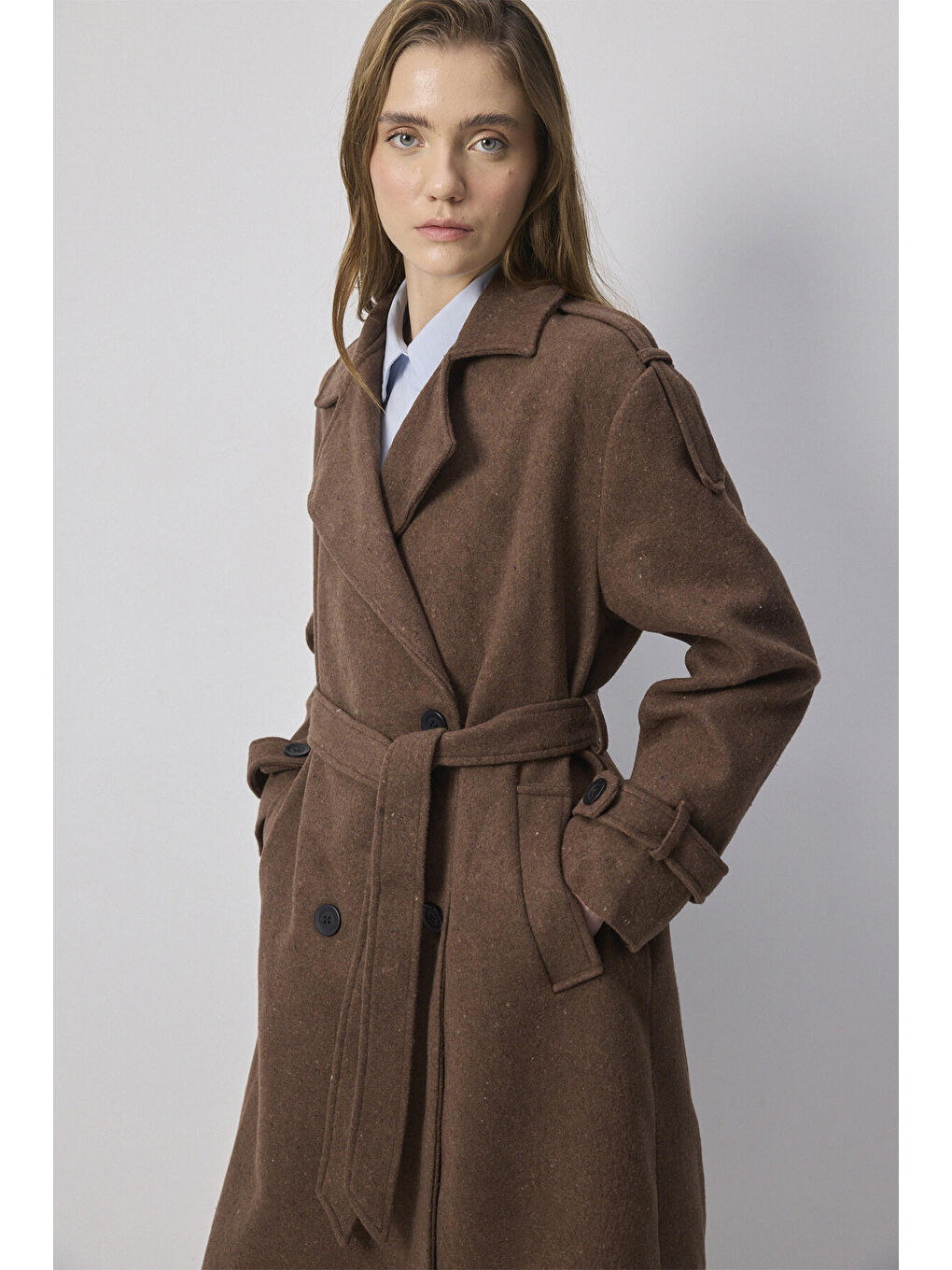 Kahverengi Kuşaklı Kaşe Kaban-2