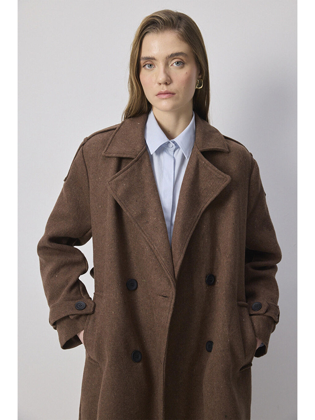 Kahverengi Kuşaklı Kaşe Kaban-3