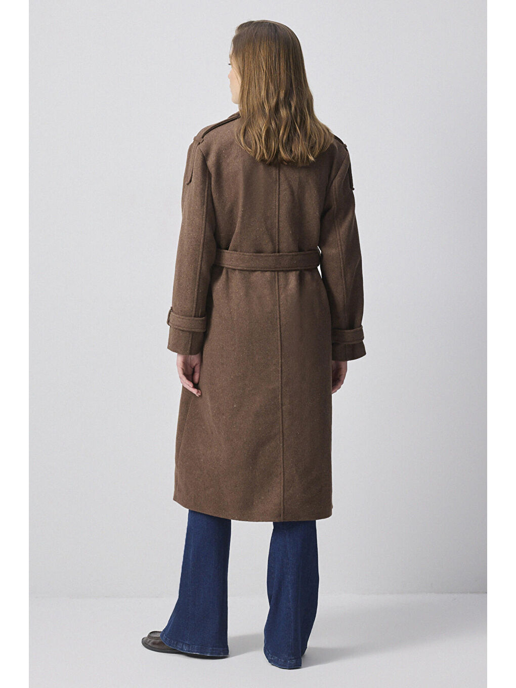 Kahverengi Kuşaklı Kaşe Kaban-4