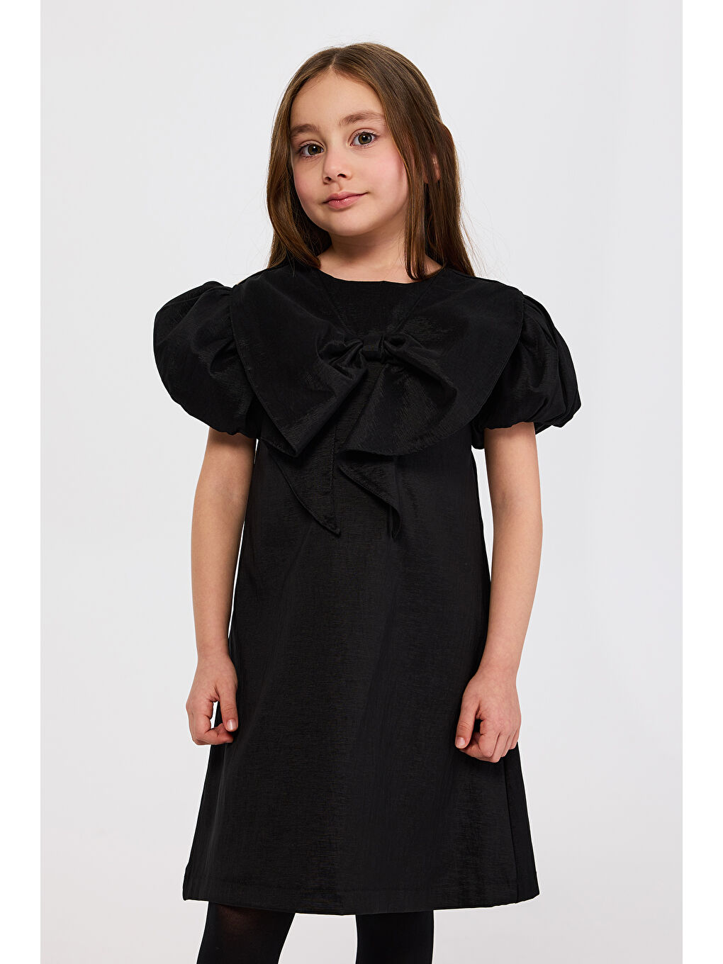 Kız Çocuk Fiyonklu Siyah Parti Elbisesi-5