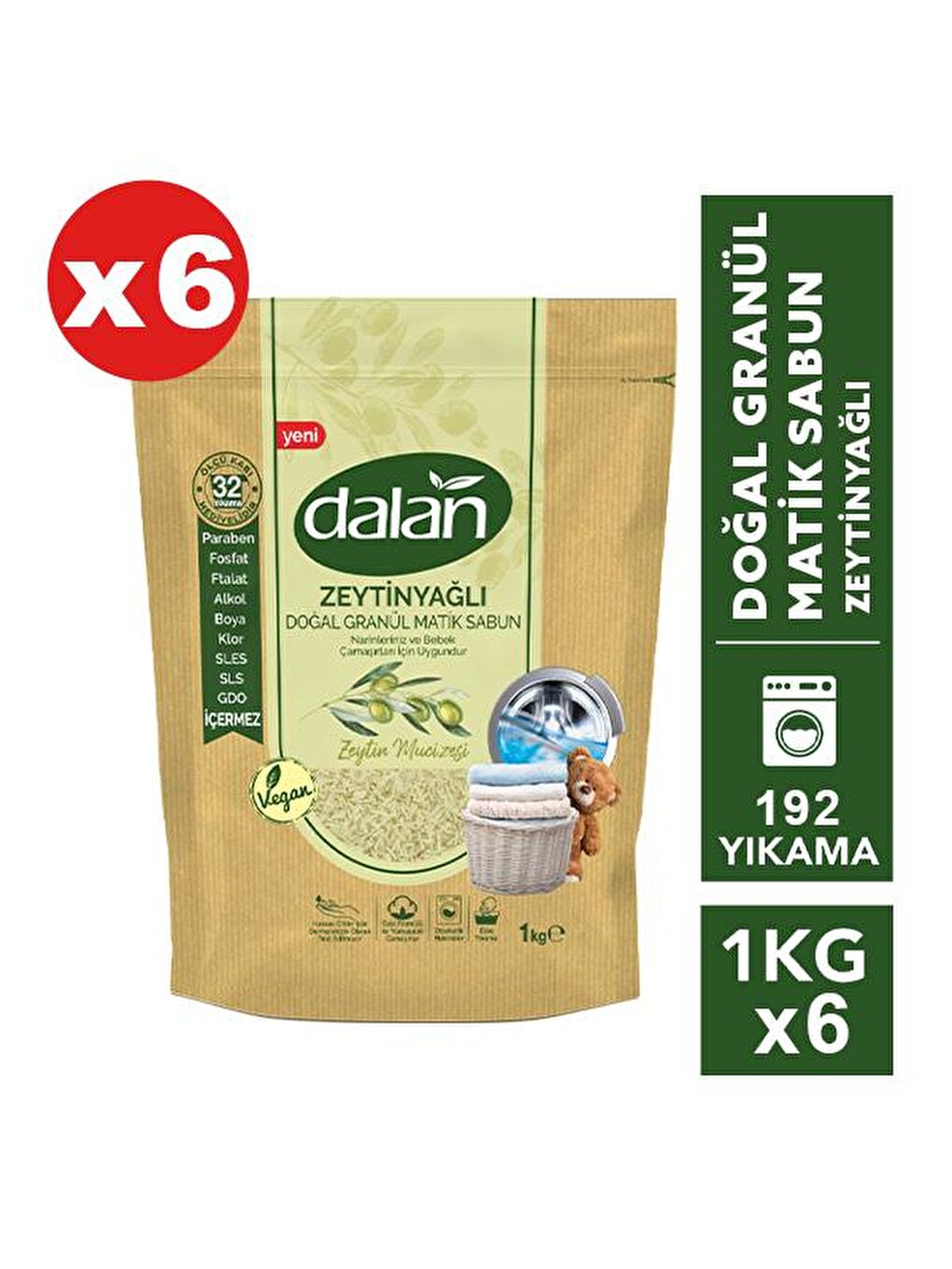 Dalan Granül Sabun Doğal Zeytinyağlı 1000 gr x 6 Adet