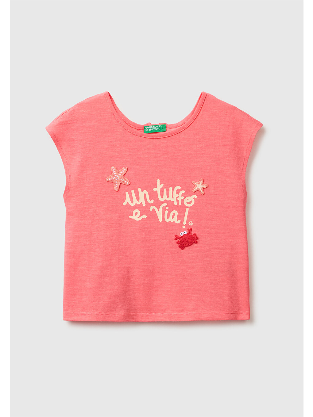 Kız Bebek Mercan Arkası Fiyonk Detaylı Kimono Kollu T-Shirt