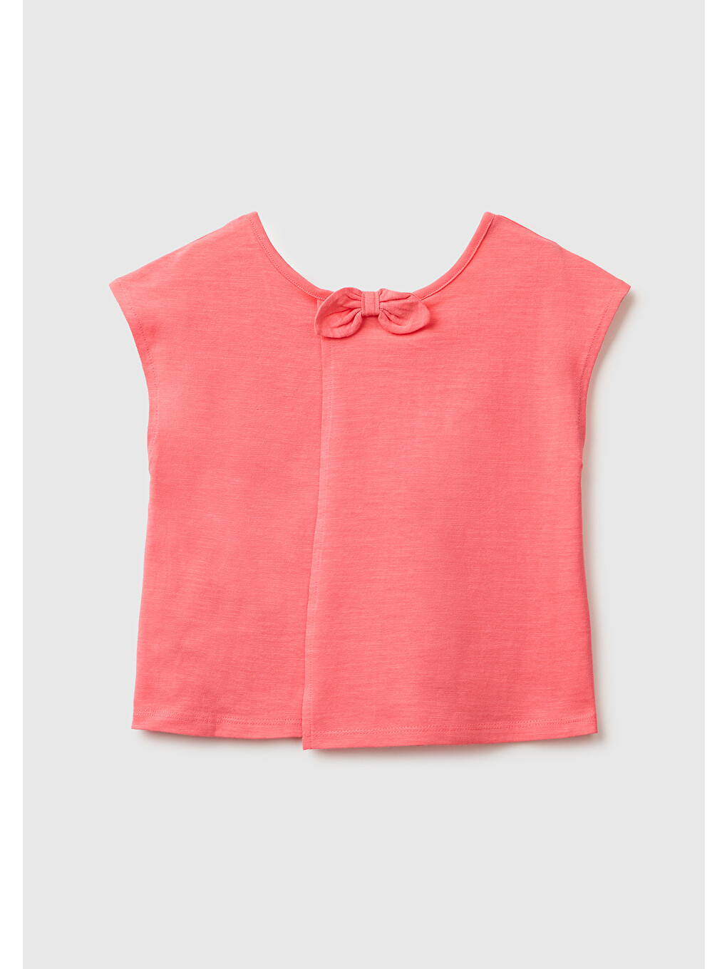 Kız Bebek Mercan Arkası Fiyonk Detaylı Kimono Kollu T-Shirt-1