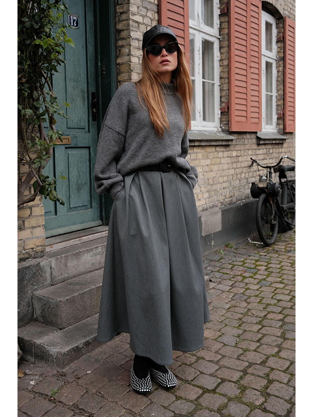 Sandra Pileli Etek Gri