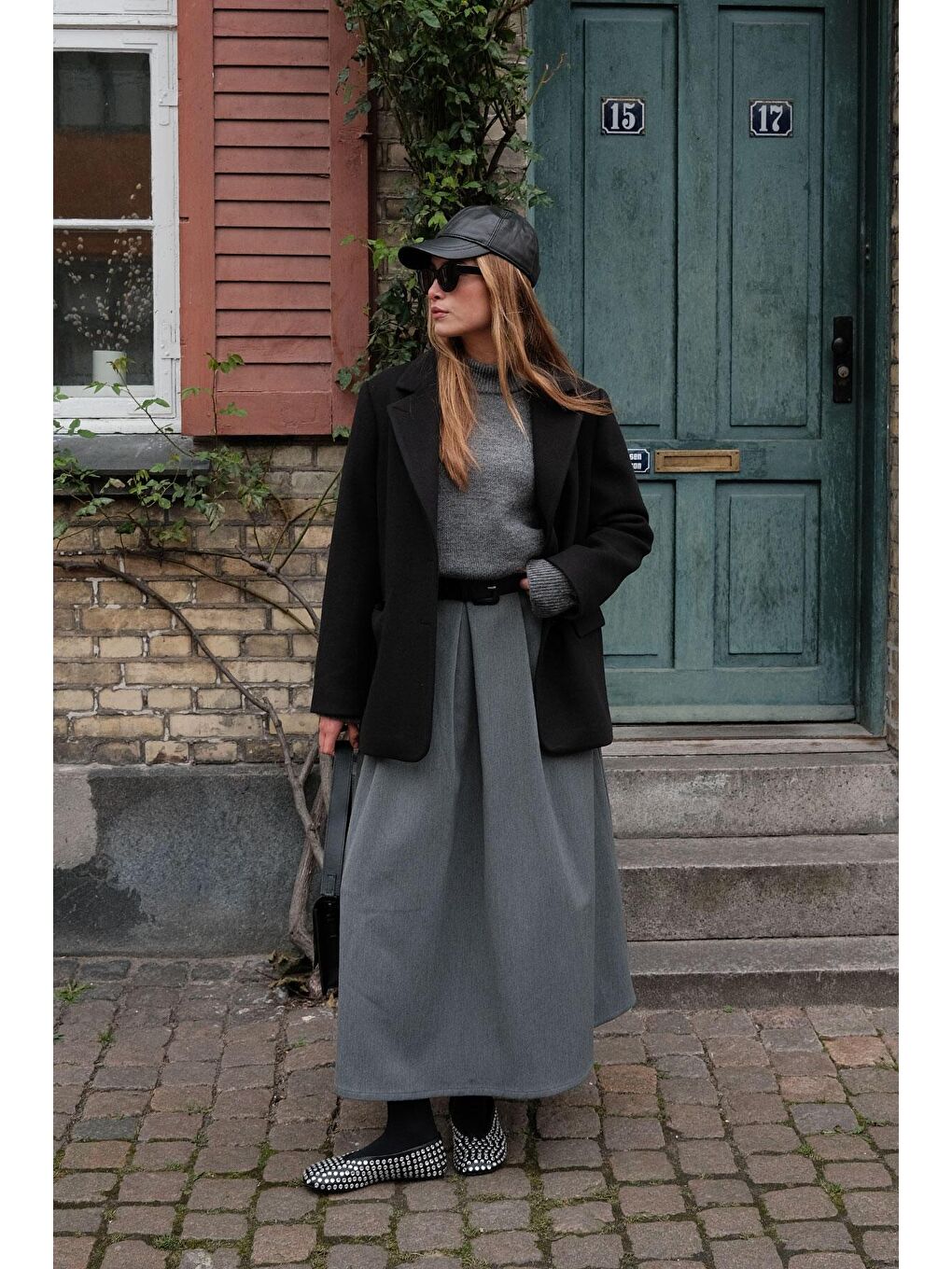 Sandra Pileli Etek Gri-1