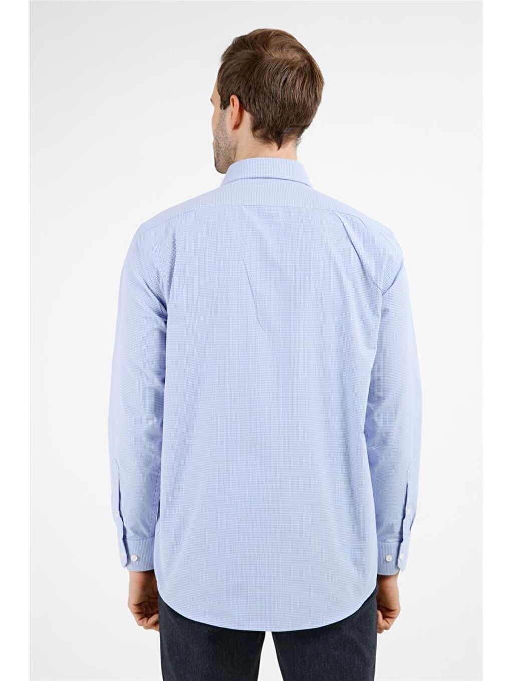 Mavi - Beyaz Kareli Desen Sert Yaka Uzun Kol Cepli Comfort Fit Pamuklu Gömlek 1004255207-4