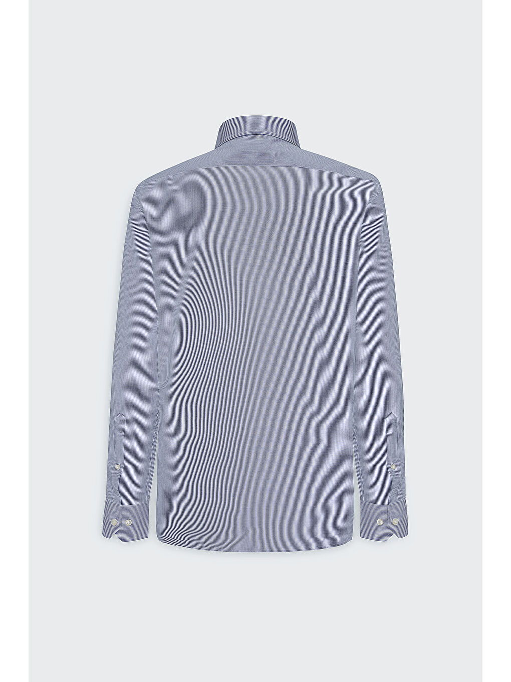 Erkek Beyaz-Mavi Slim Fit Dar Kesim Düğmeli Yaka Çizgili Gömlek-8