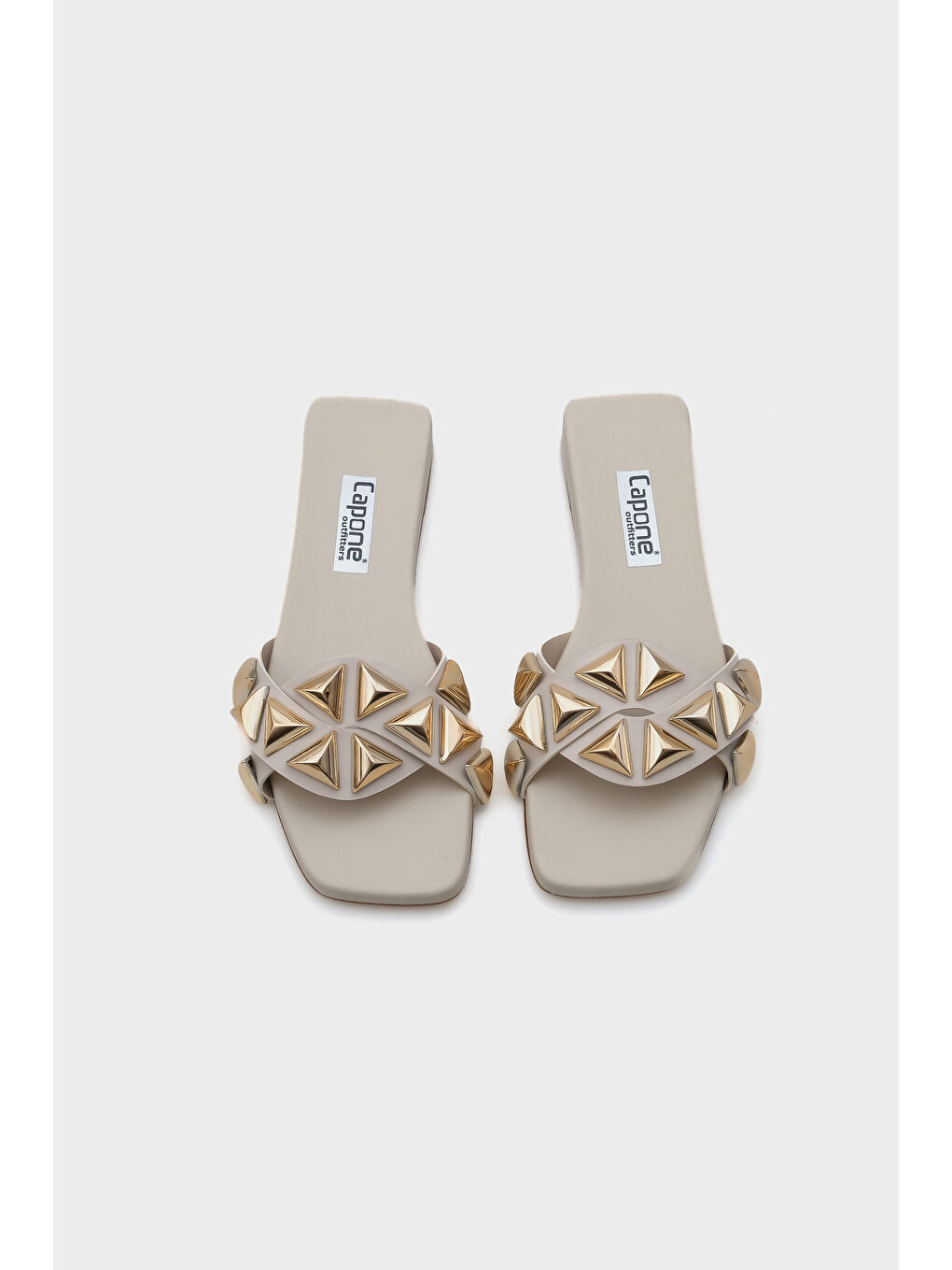 Bej Manon Küt Burunlu Metal Aksesuarlı Kısa Topuklu Konfor Kadın Terlik-5