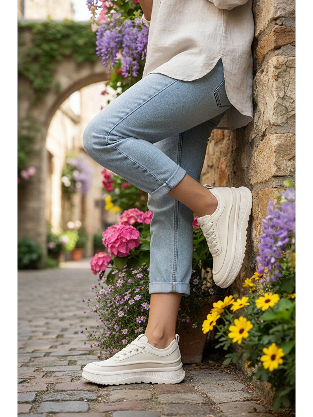 Bej Bağcıklı Hafif Casual Ayakkabı 26Y373 G-2