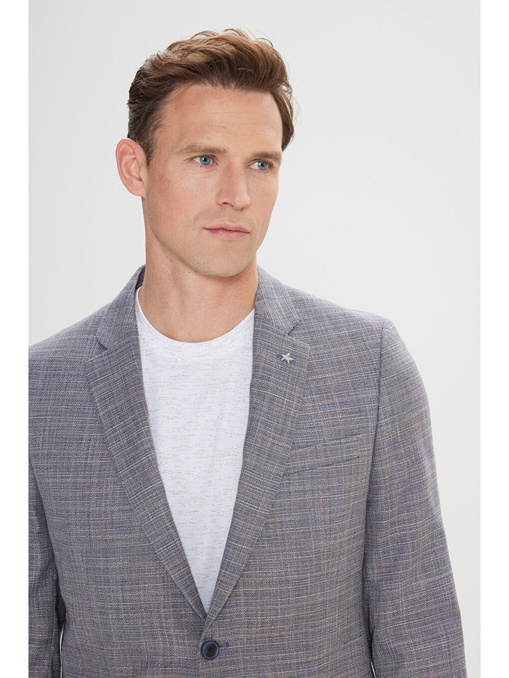 Erkek Lacivert Comfort Fit Rahat Kesim Mono Yaka Casual Blazer Ceket-3