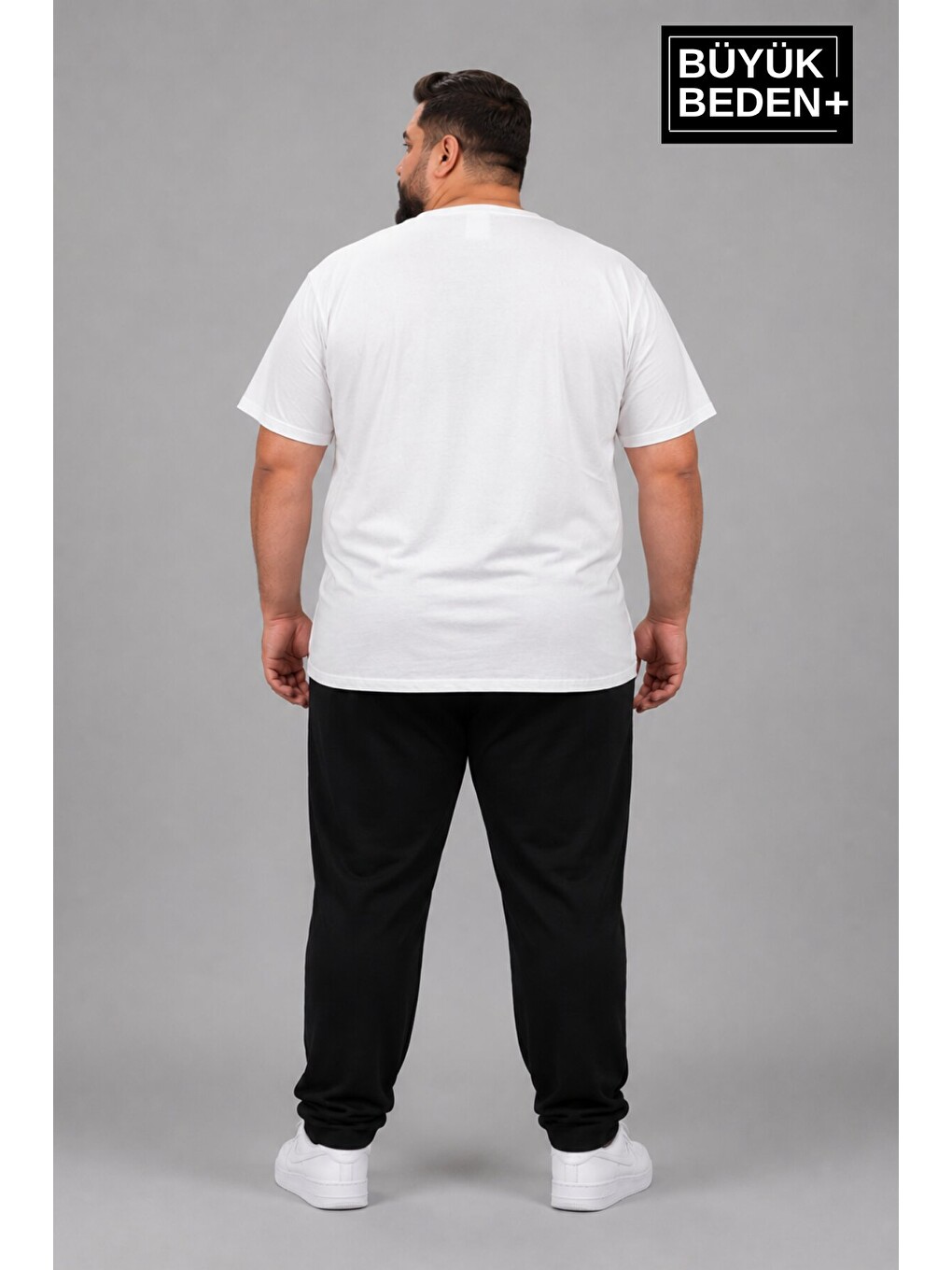 Beyaz Büyük Beden Erkek V Yaka Pamuklu Basic Tişört Lacivert 3XL-6XL SPR26BTS509-2