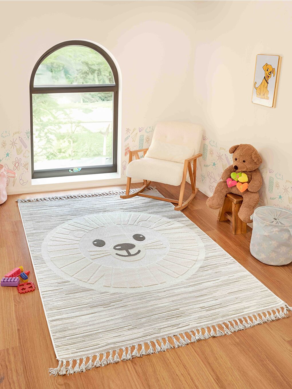 Konfor Halı Karışık Bercario Kids 9274 Aslanlı Hayvan Figürlü Dokuma Çocuk Odası Yumuşak Bebek Odası Halısı-120x180