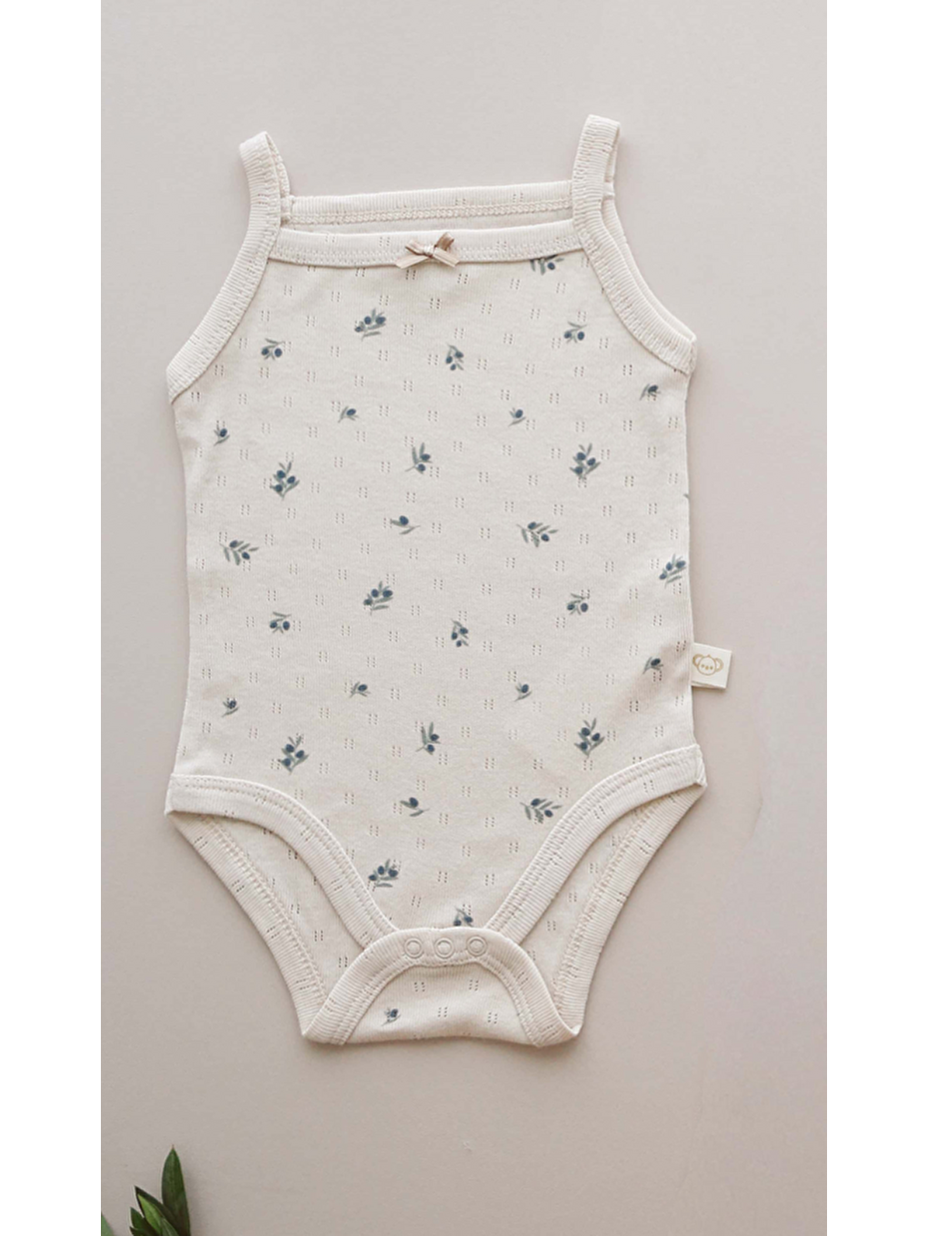 Yeşil Zeytin Baskılı İp Askılı Bebek Body