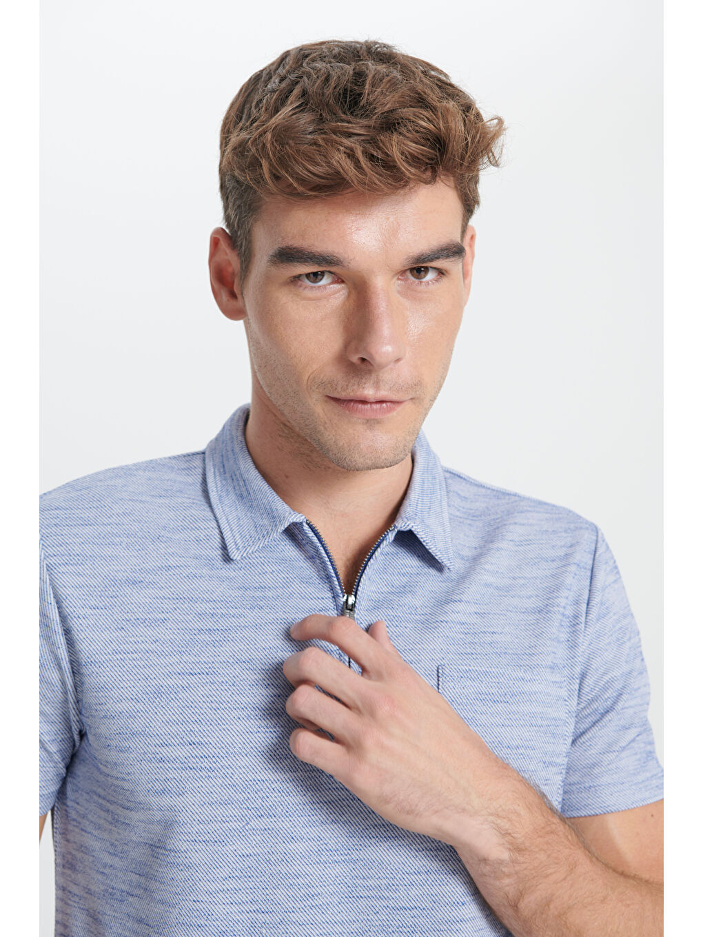 Erkek Lacivert Slim Fit Dar Kesim Polo Yaka Çizgili Cepli Tişört-4