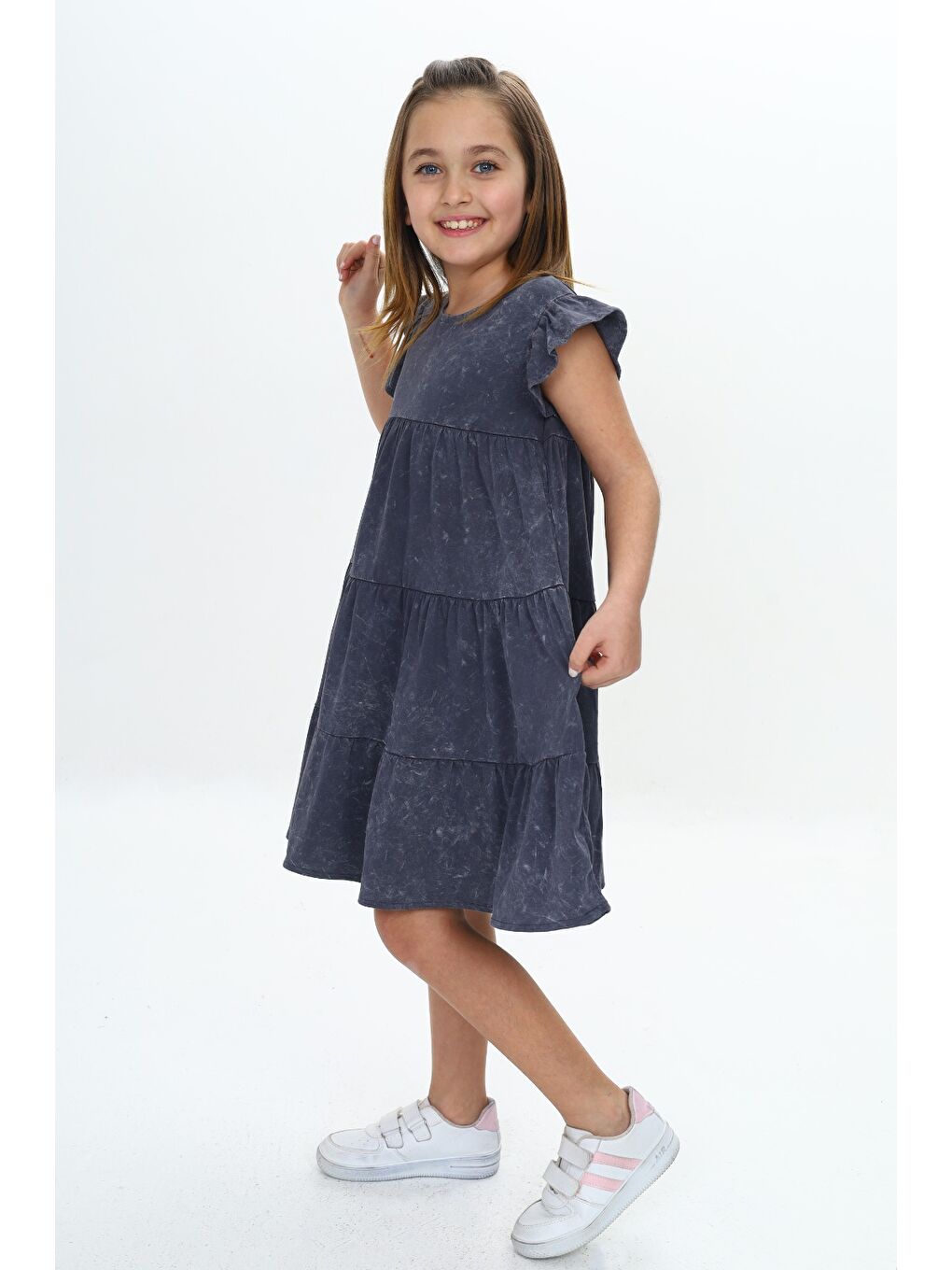 Antrasit Kız Çocuk Yıkamalı Elbise-2
