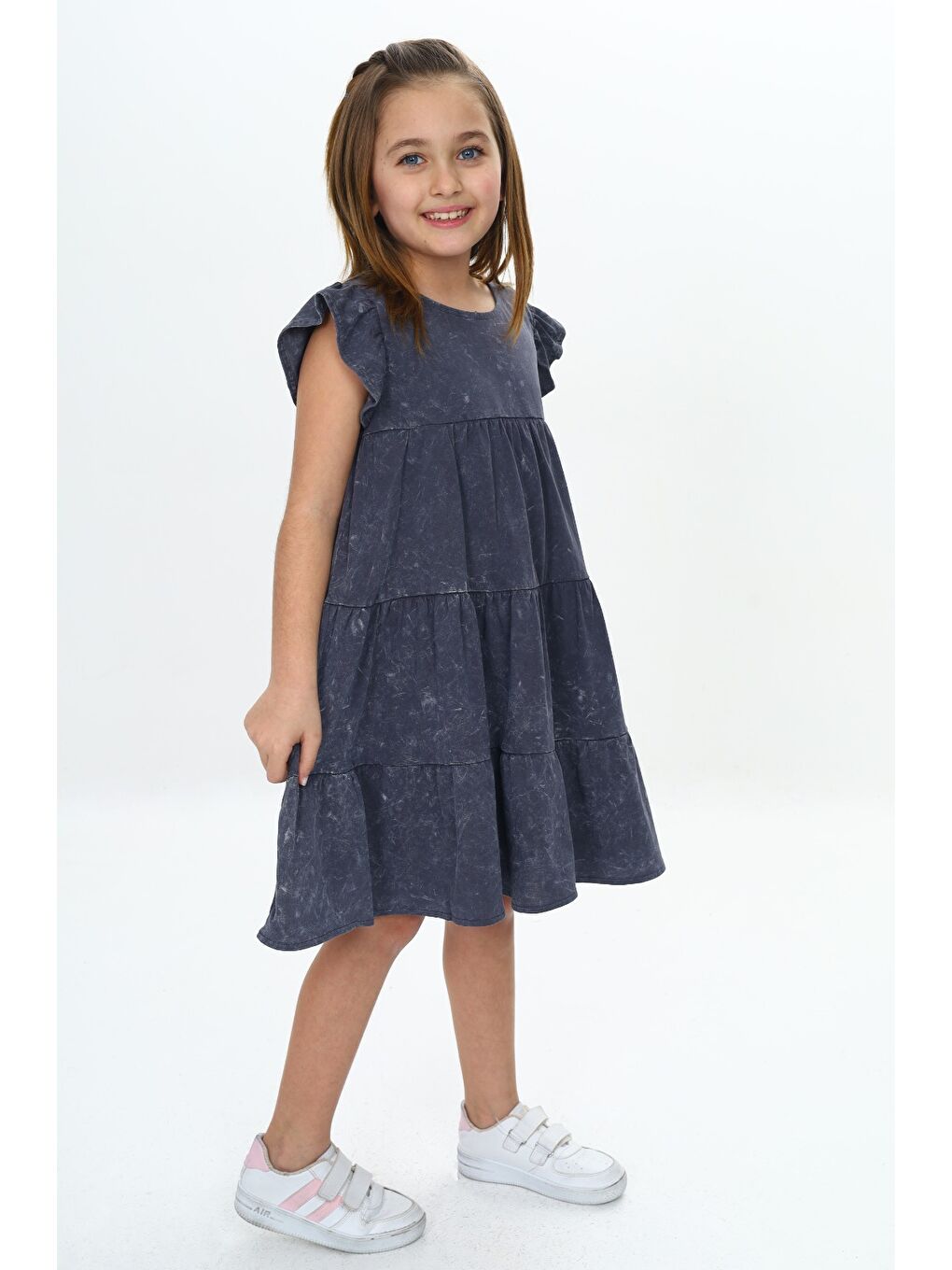 Antrasit Kız Çocuk Yıkamalı Elbise-3