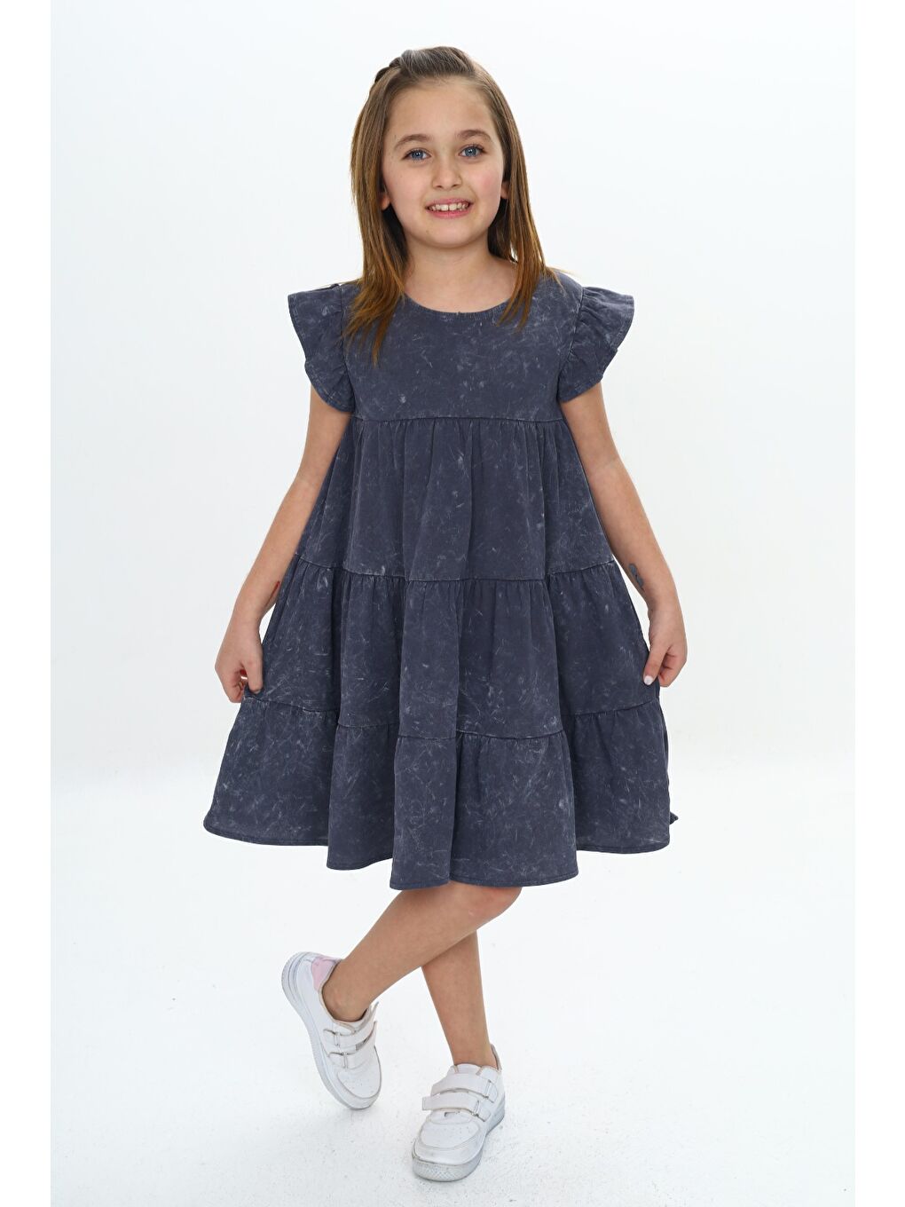 Antrasit Kız Çocuk Yıkamalı Elbise-4
