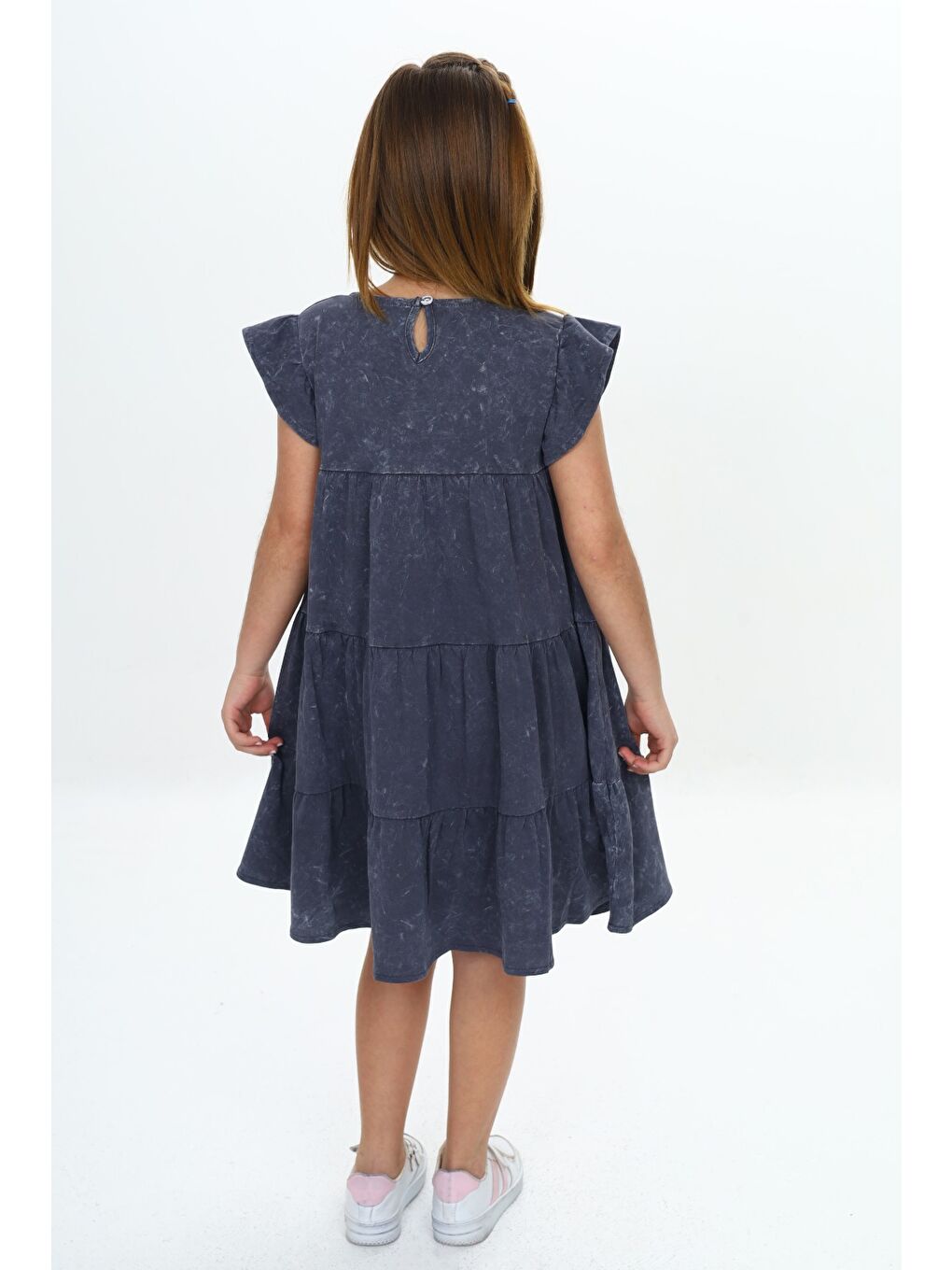 Antrasit Kız Çocuk Yıkamalı Elbise-5