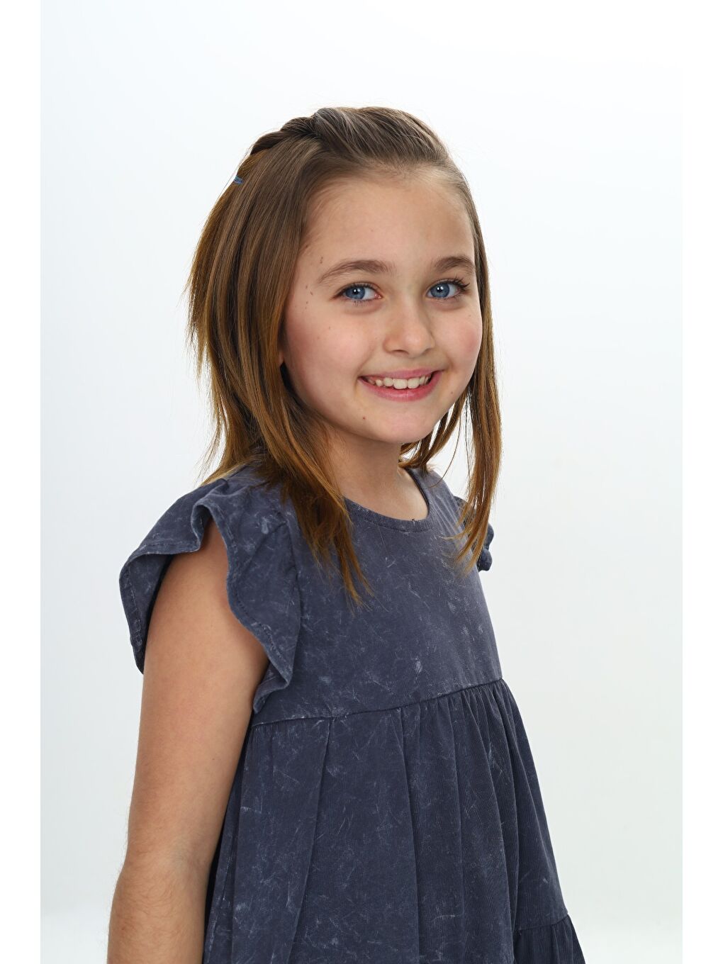 Antrasit Kız Çocuk Yıkamalı Elbise-6